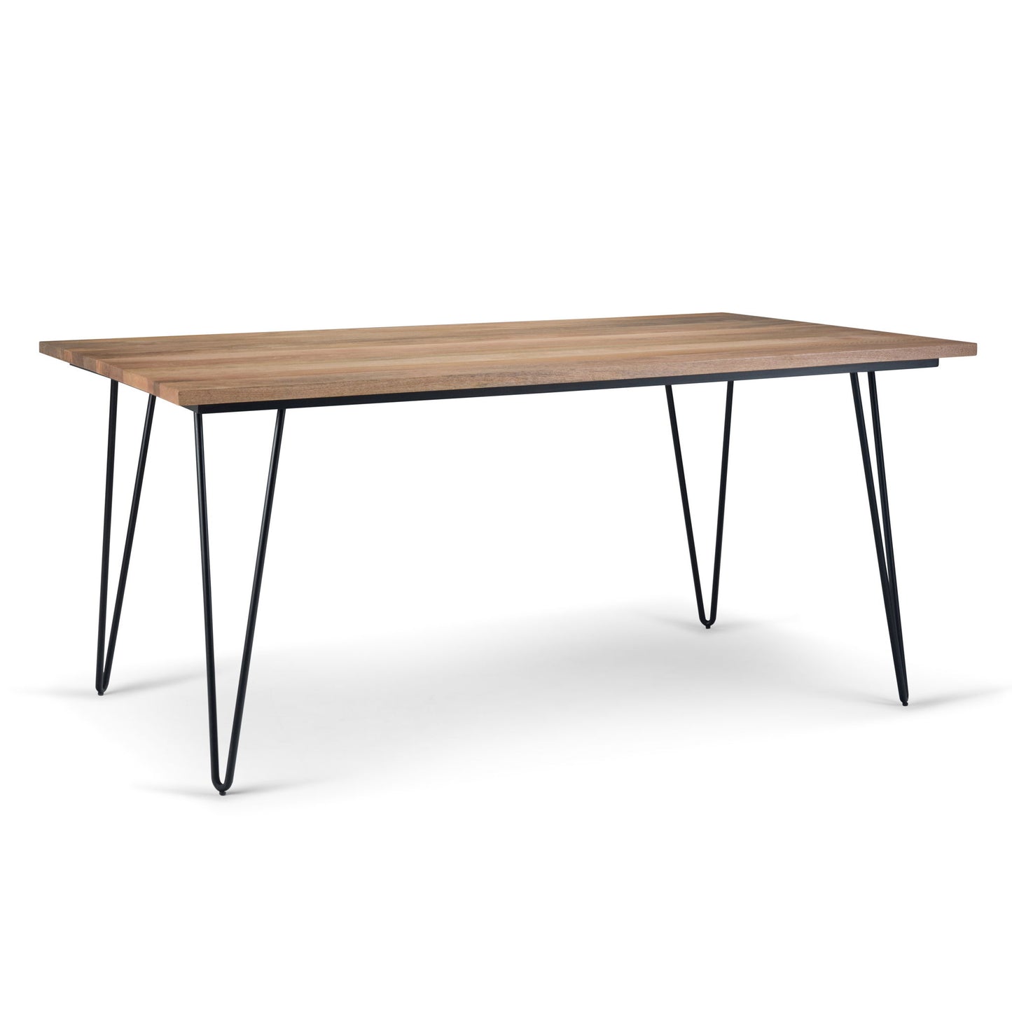 The Hunter Square Tabletop Dining Table features a smooth wooden surface and four slender black metal hairpin legs, displayed against a white background.