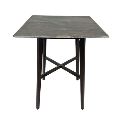 The Modern Bar Height Dining Table features a dark gray laminate square top and four slim black rubberwood legs with an X-shaped support, displayed against a white background.