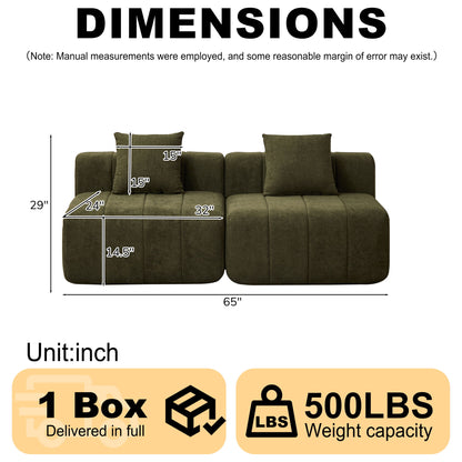 Modular Sectional Sofa With 2 Pillows, Symmetrical Design