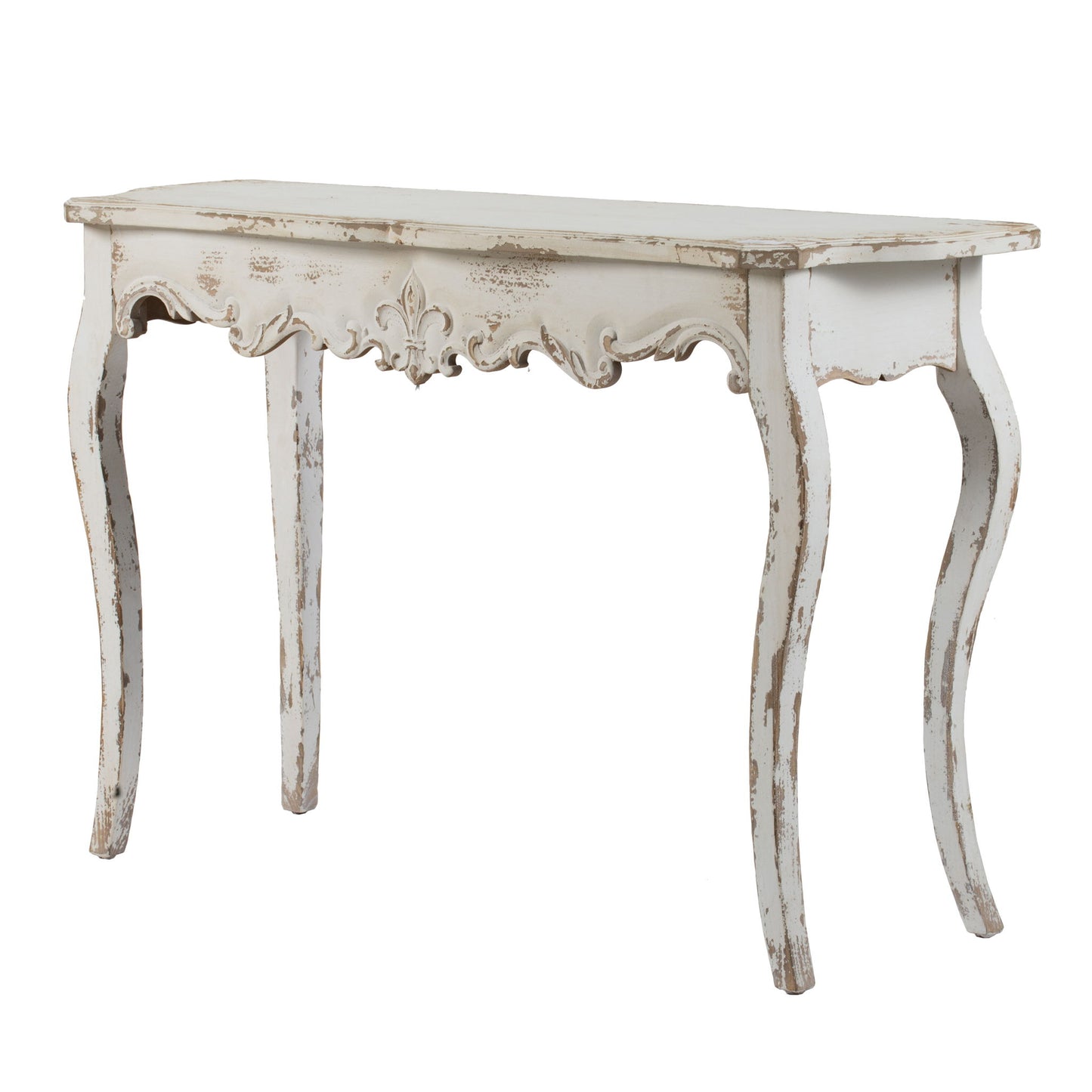 The Slimline wash Console Table features a white washed finish, ideal for hallway, living room, or bedroom use. Its elegant design includes subtle decorative detailing and a slim profile to fit narrow spaces.