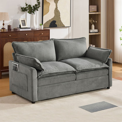 Modern Loveseat Sofa, Upholstered Couch With Side Storage Pockets
