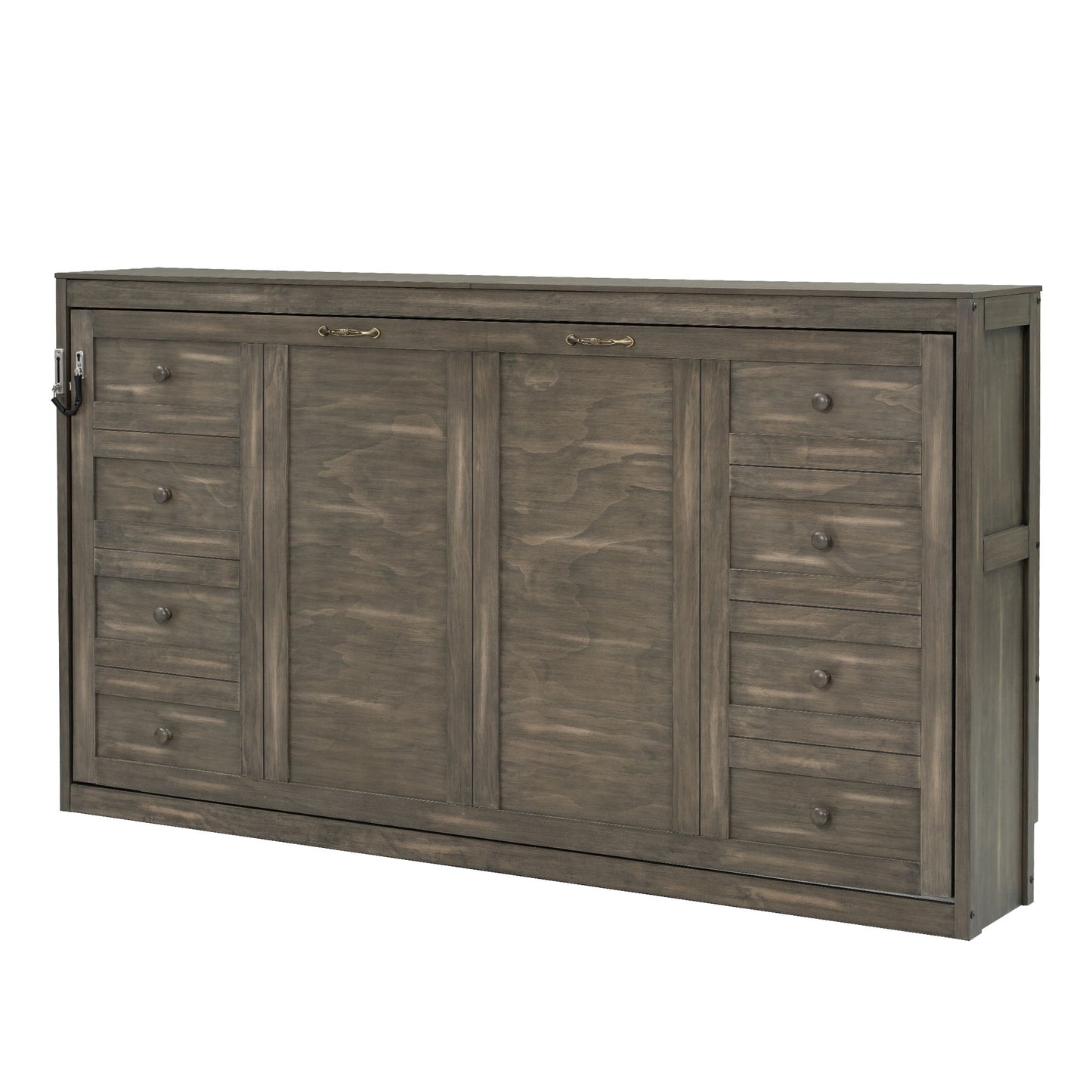 Murphy Bed With LED Light, Foldable Wall Bed Cabinet