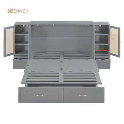 Murphy Wall Bed With Drawer And Rattan Decoration