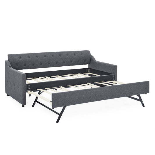 Size Upholstered Daybed With Trundle And USB Charging Armrest