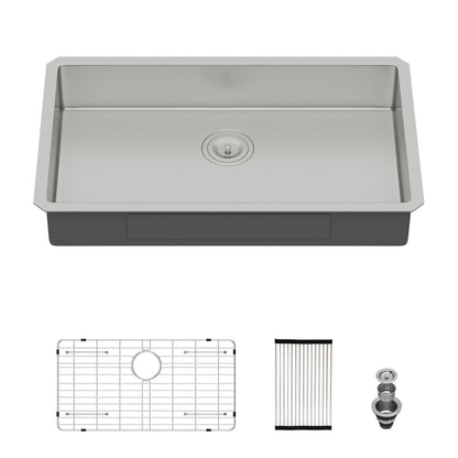 Ada-Compliant Undermount Kitchen Sink, Low Depth Single Bowl - Brushed Nickel