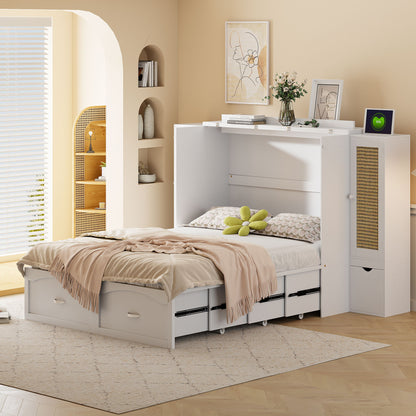 Murphy Wall Bed With Drawer And Rattan Decoration