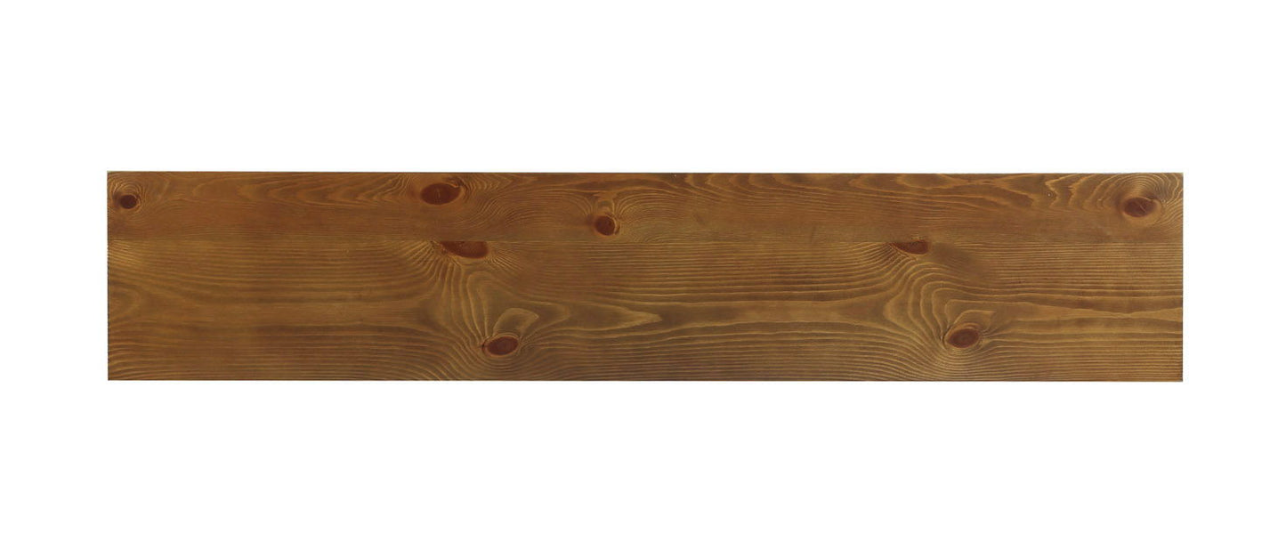The Garrison Wooden Console Table features a smooth surface with visible natural wood grain and knots, displayed against a white background.