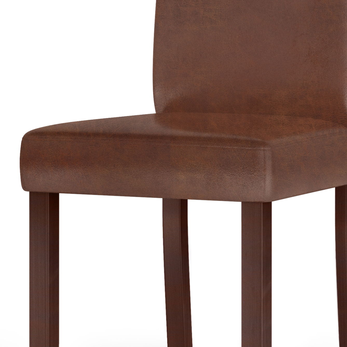 Close-up of the Acadian Upholstered Parson Dining Chair, featuring brown fabric, cushioned seat, straight wooden legs, and a partially visible backrest; set against a plain white background. Set includes 2 chairs.