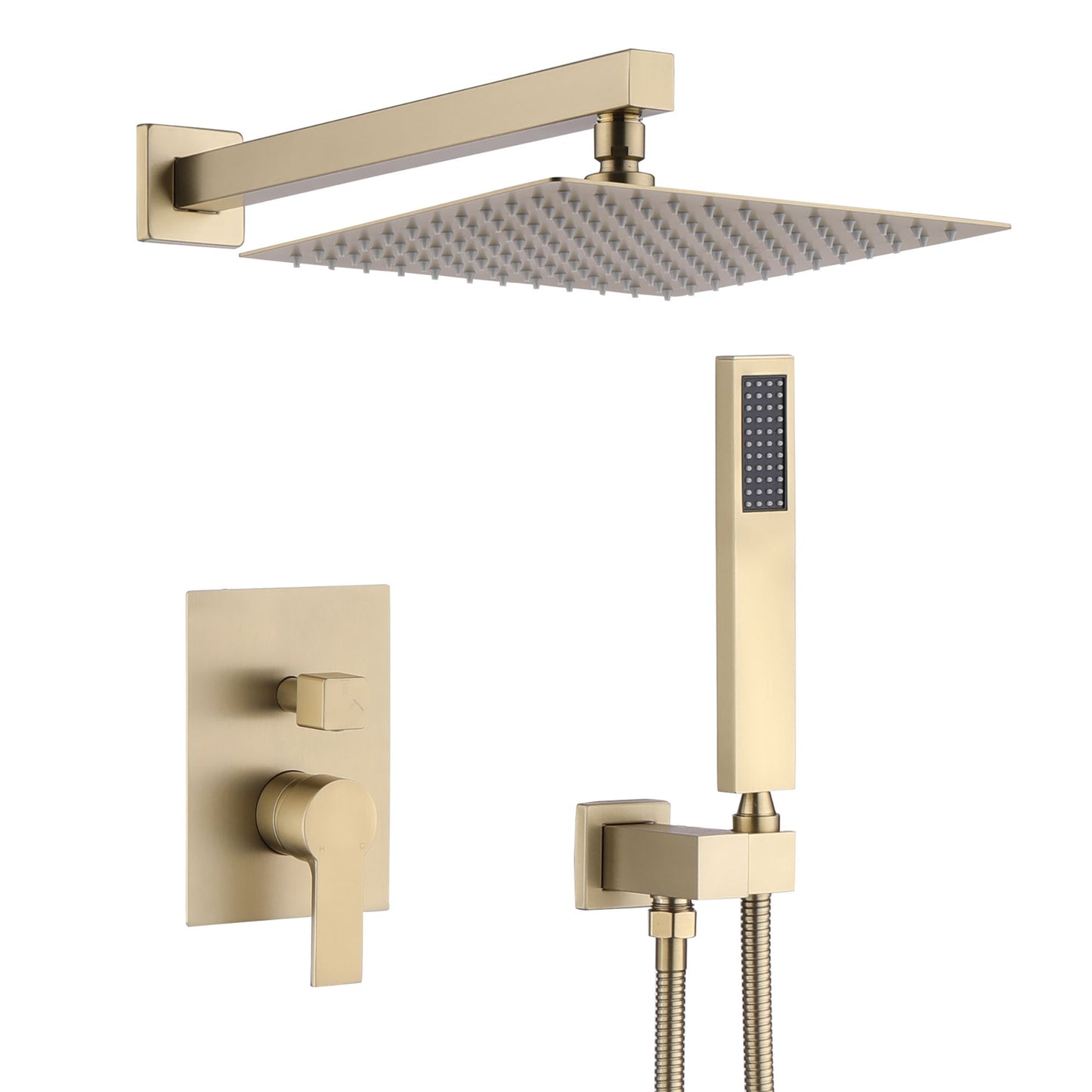 Luxury, 12" Ceiling Mount Shower System With Rain Mixer And Handheld Shower, Stainless Steel - Brushed Gold