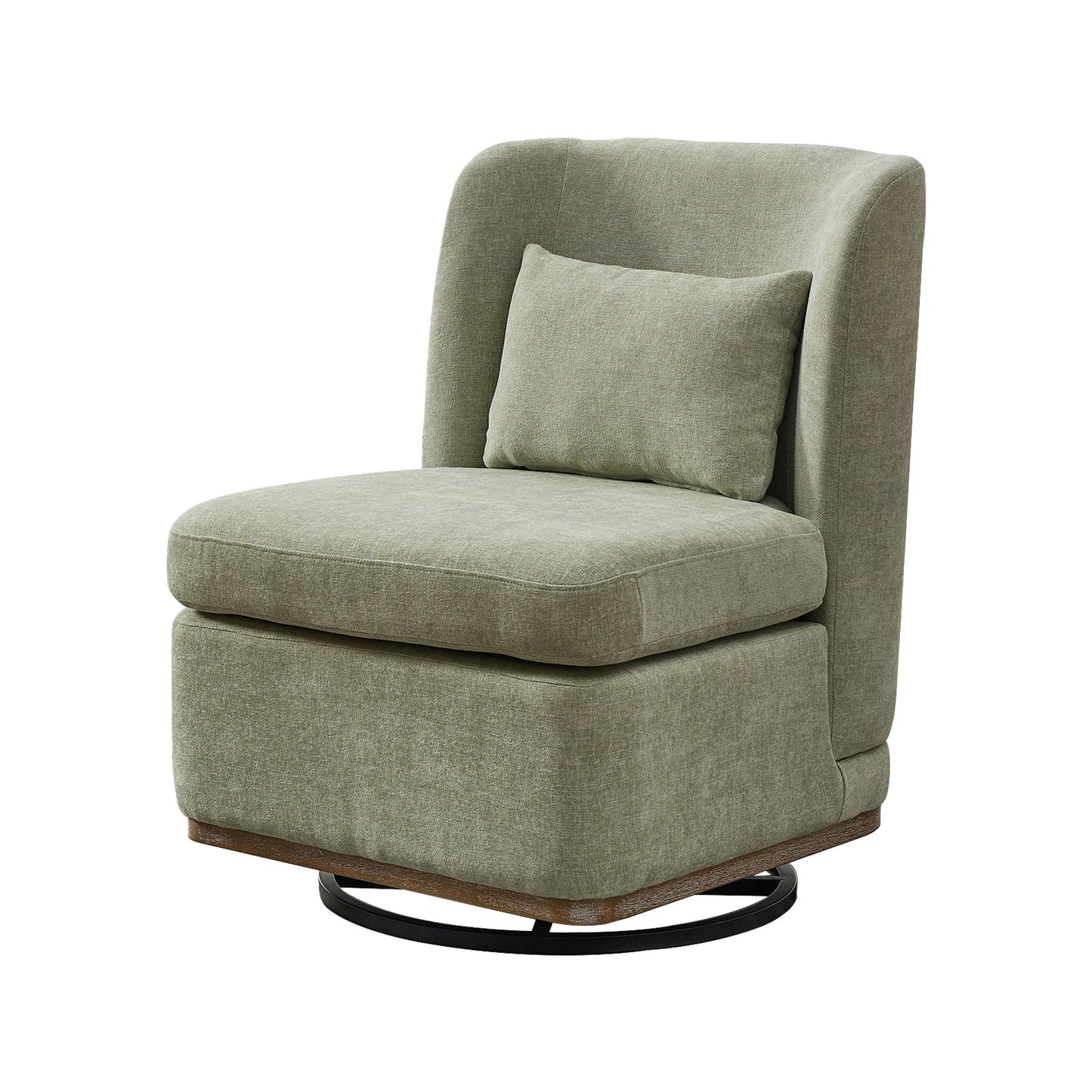 Wide Modern Chenille Cushioned Armless Metal Base 360° Swivel Chair With Pillow