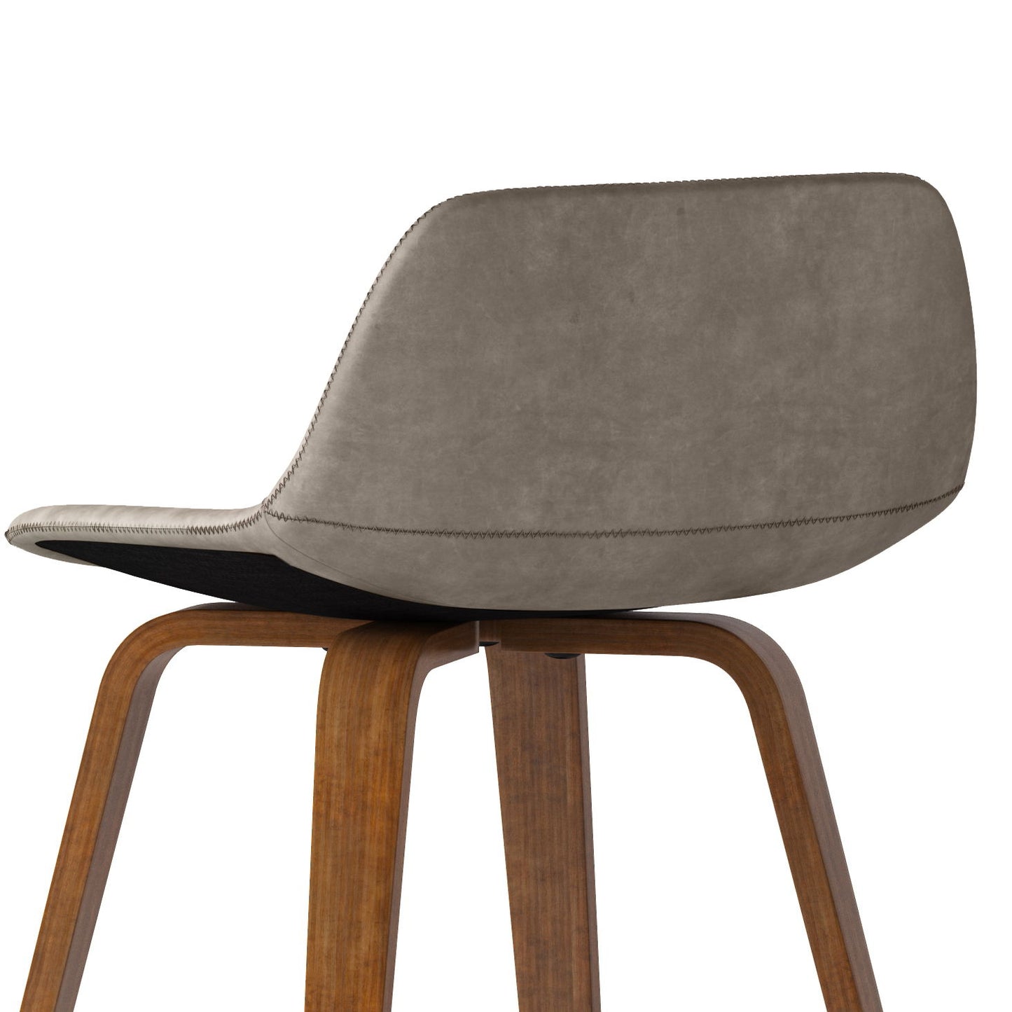The Randolph Bentwood Counter/Bar Height Stool (Set of 2) features a modern curved gray suede seat and angled wooden legs, shown in a side view against a white background.