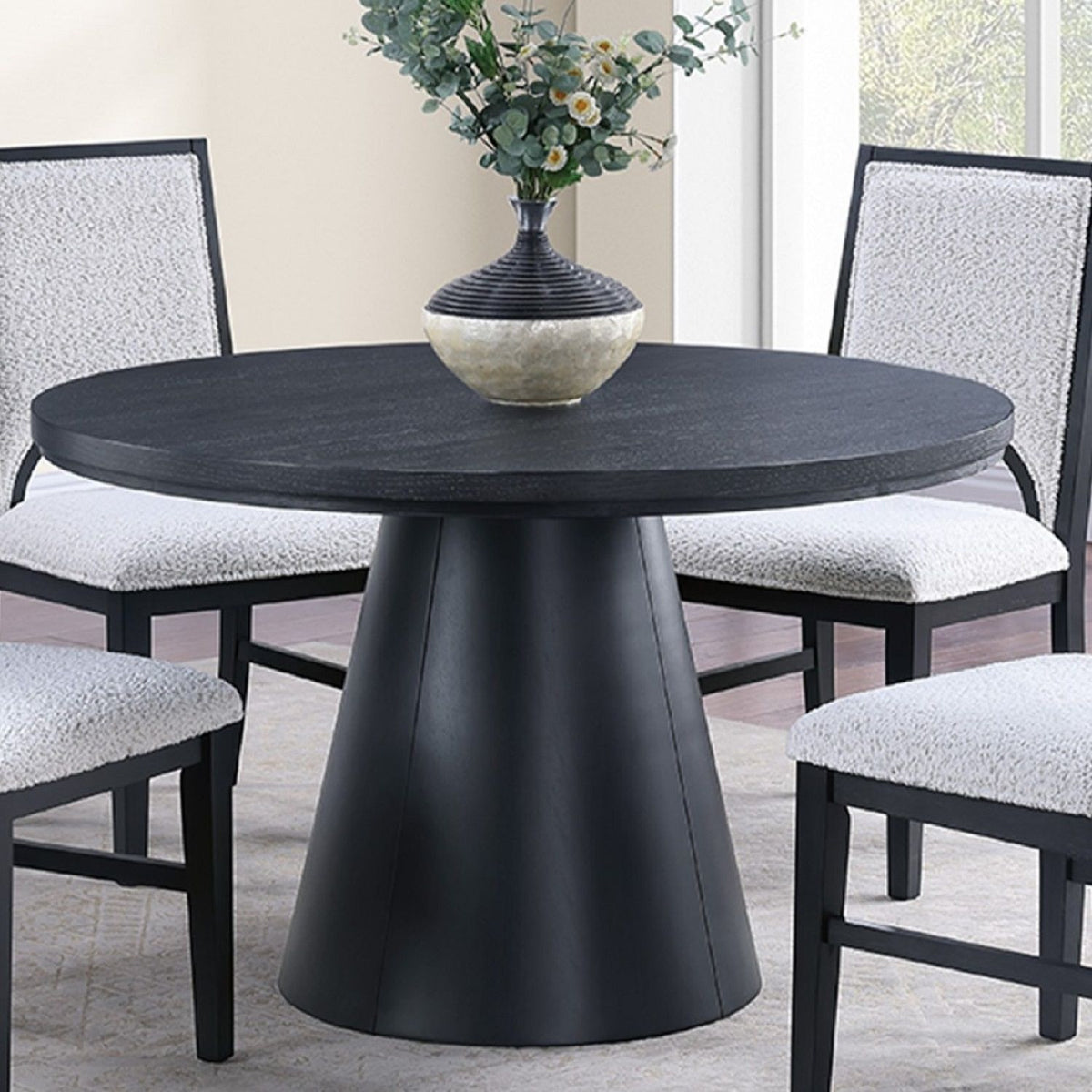 Round Dining Table With Cone Shaped Base - Black