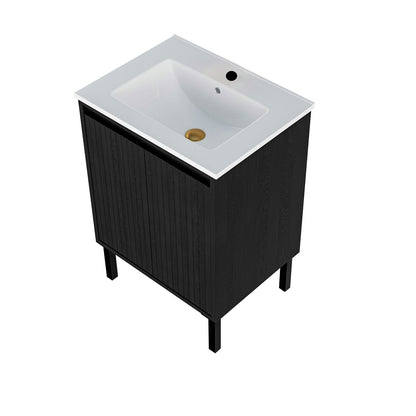 Bathroom Vanity With Ceramic Sink, Floor-Standing Design, Soft-Closing Drawers