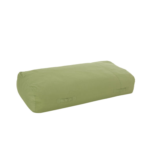 The Kasper - Water Resistant Lounger Bean Bag is a rectangular, green cushion with two fabric handles on the side, shown on a plain white background.