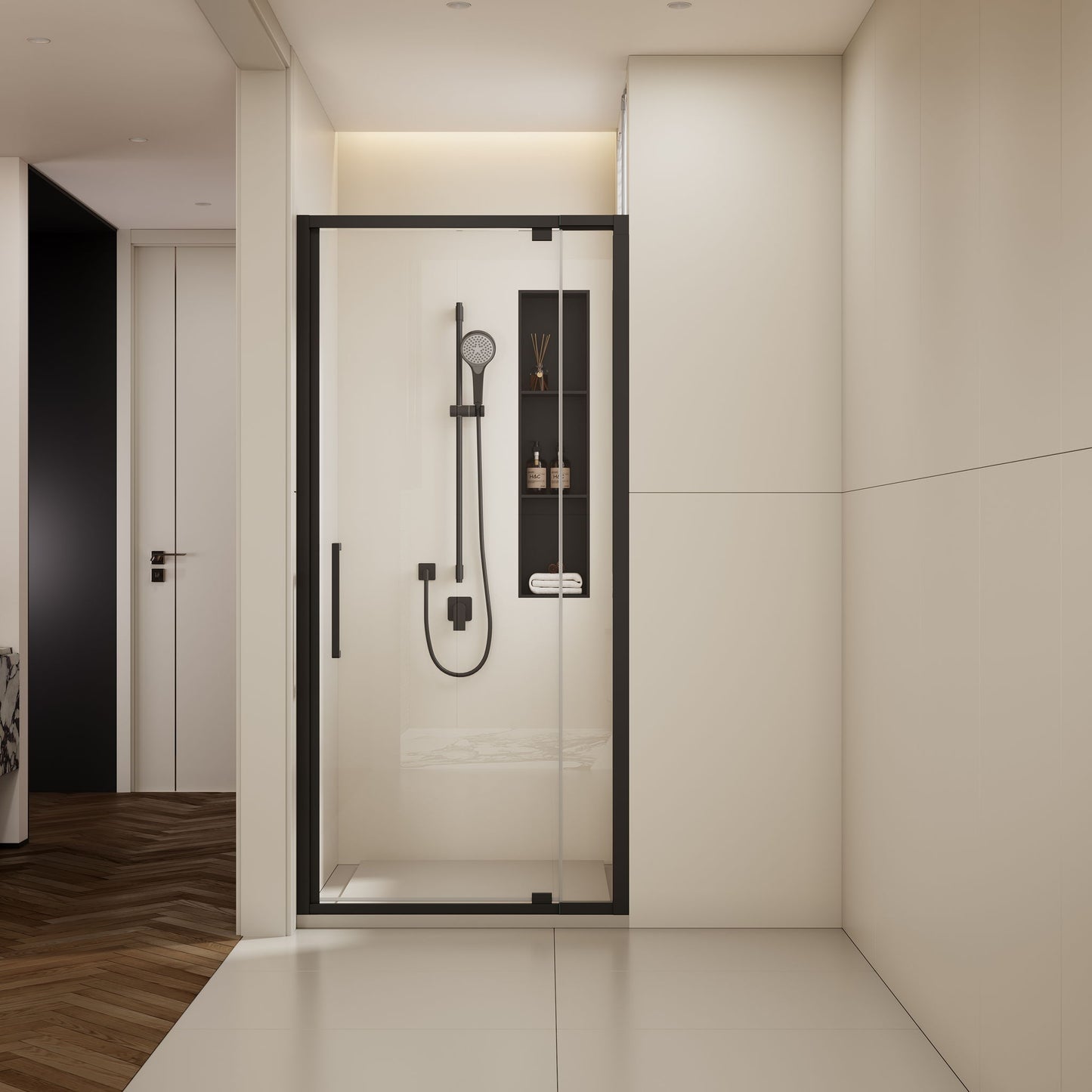 Scalable - Shower Door With 1 / 4" Clear Tempered Glass And Aluminium Alloy Frame - Matte Black