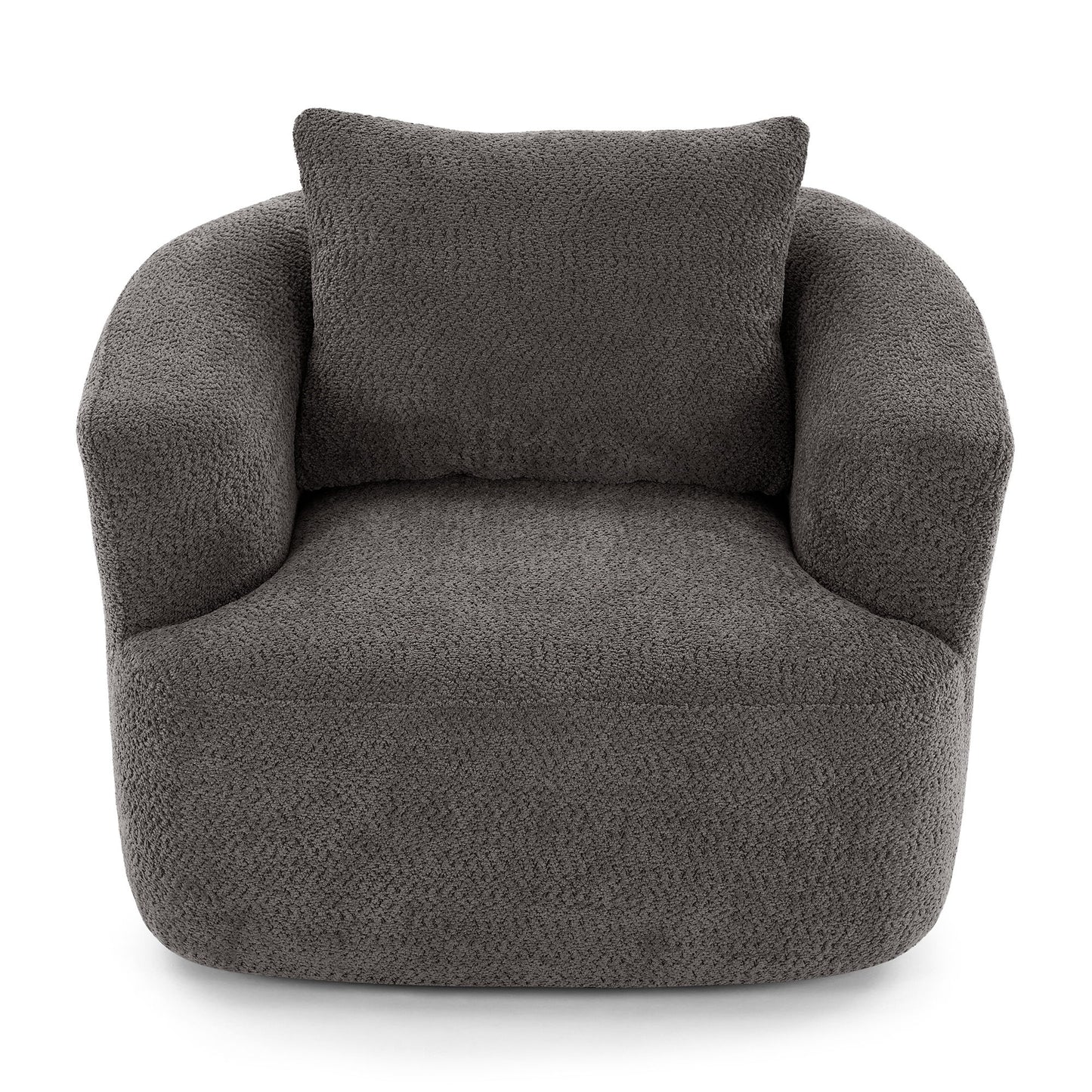 360° Swivel Barrel Sofa Chair With Throw Pillow, Chenille Upholstered Accent Chair