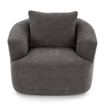 360° Swivel Barrel Sofa Chair With Throw Pillow, Chenille Upholstered Accent Chair