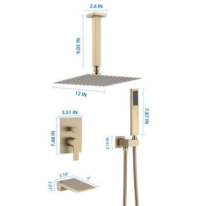Elegant Shower System High Pressure Rainfall Shower Head With Handheld Spray Stainless Steel - Brushed Gold