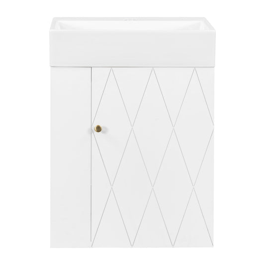 Modern Bathroom Vanity With Sink, Diamond Pattern Doors