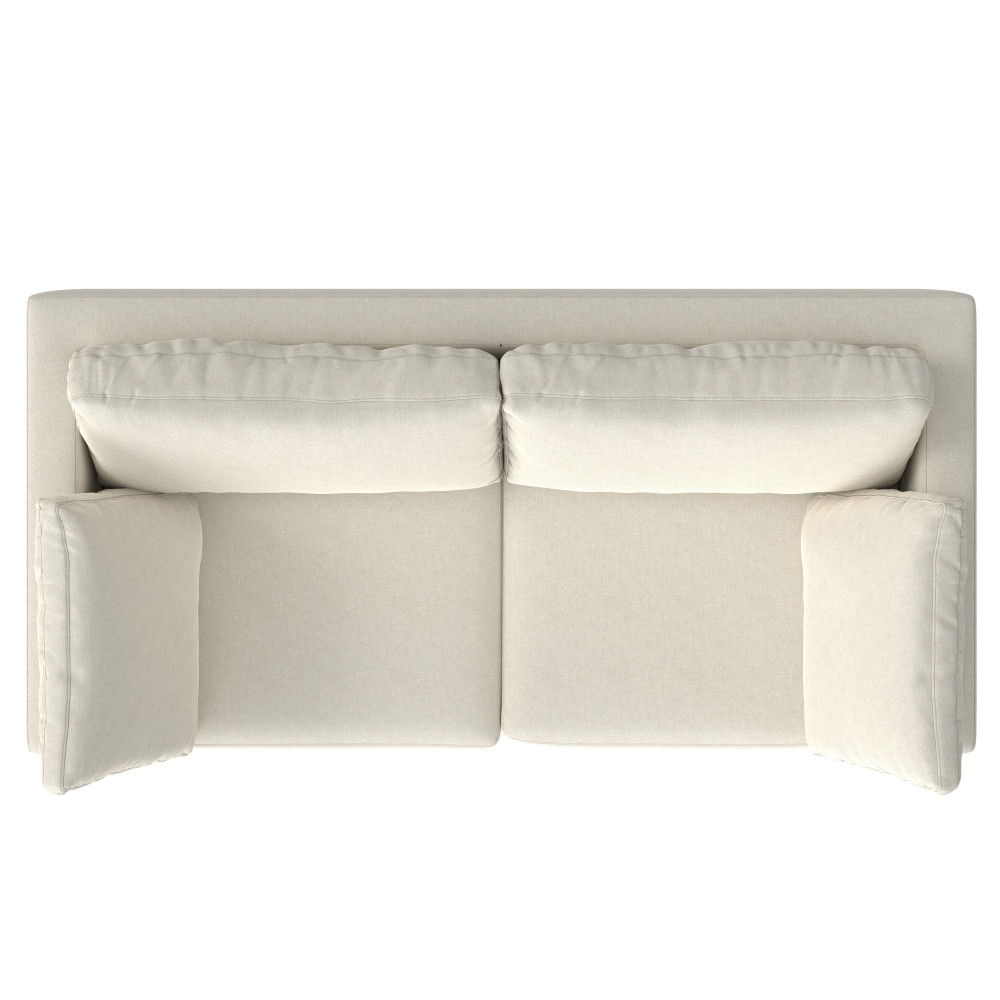 Top view of the Ava - Mid Century Sofa, upholstered in light beige, featuring two seats, two back cushions, and two armrests, set against a plain white background.