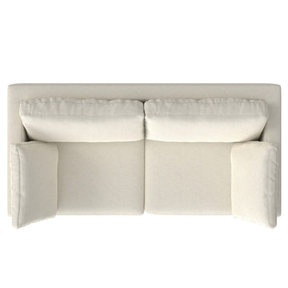 Top view of the Ava - Mid Century Sofa, upholstered in light beige, featuring two seats, two back cushions, and two armrests, set against a plain white background.
