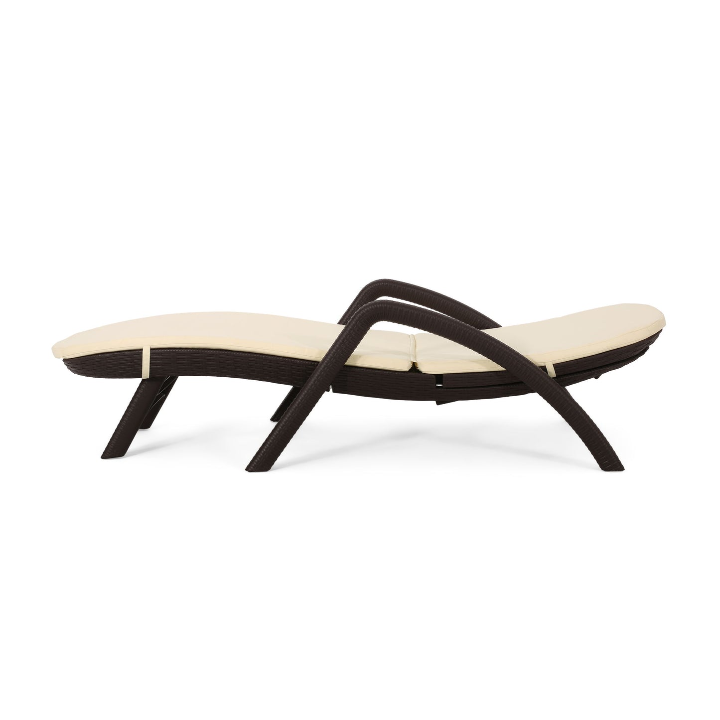 The Mikael - Chaise Lounge With Cushion features a modern dark brown wicker frame and a cream cushion, displayed in profile against a white background.