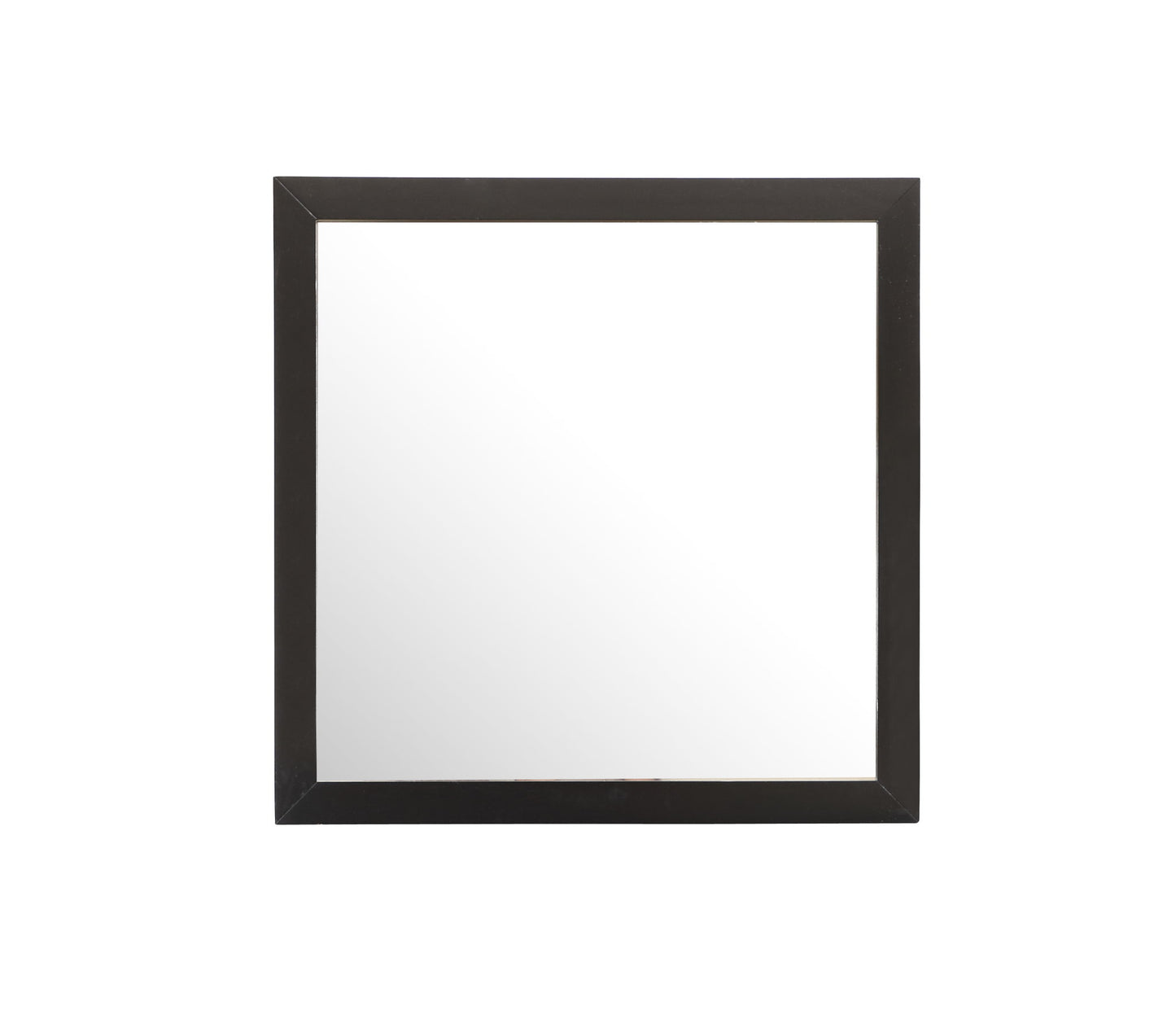The Modern Design Transitional Wall Mirror features a square shape and a simple, dark brown or black frame set against a white background.