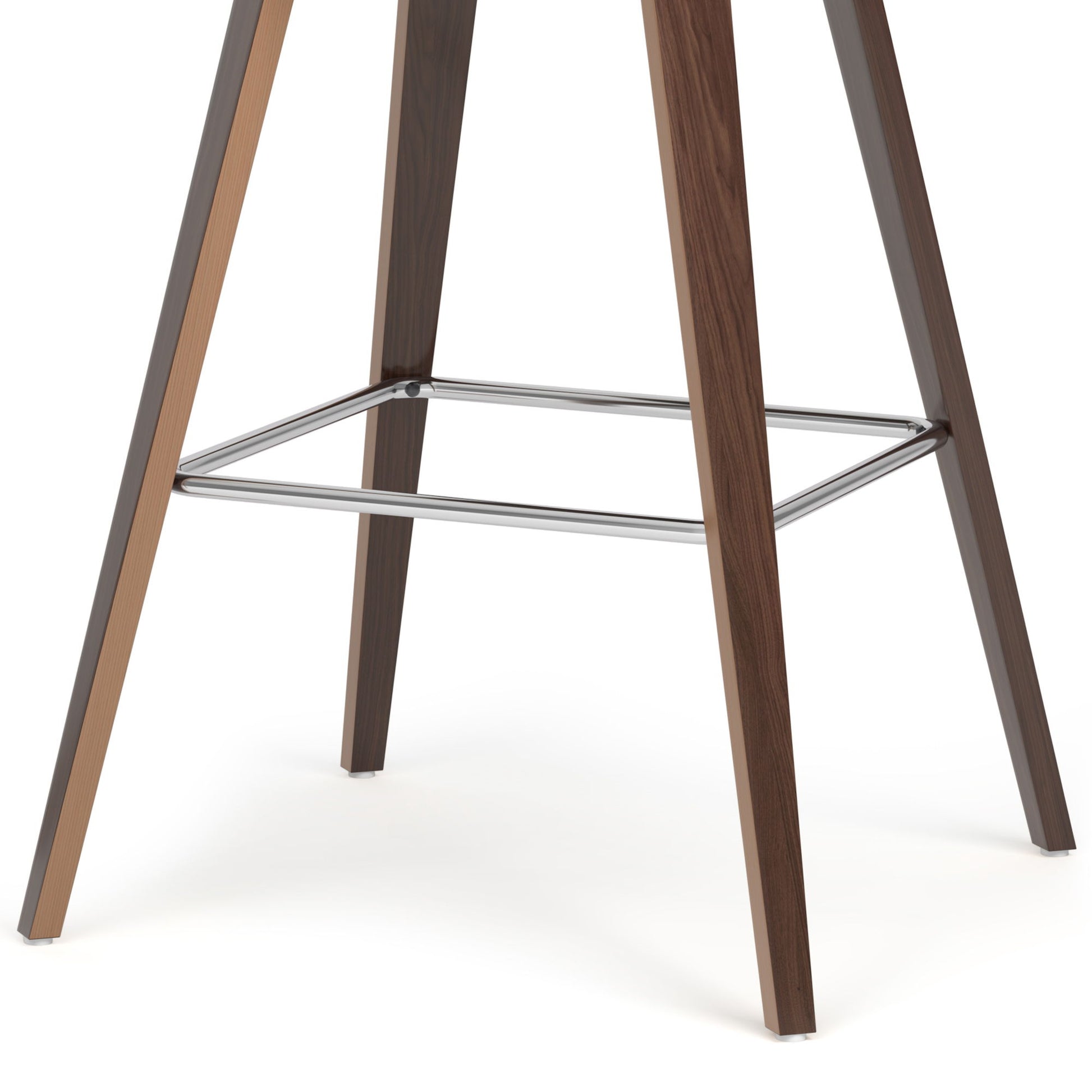 The Randolph Bentwood - Counter / Bar Height Stool (Set of 2) features four angled wooden legs joined by a metal footrest near the base, displayed against a white background.