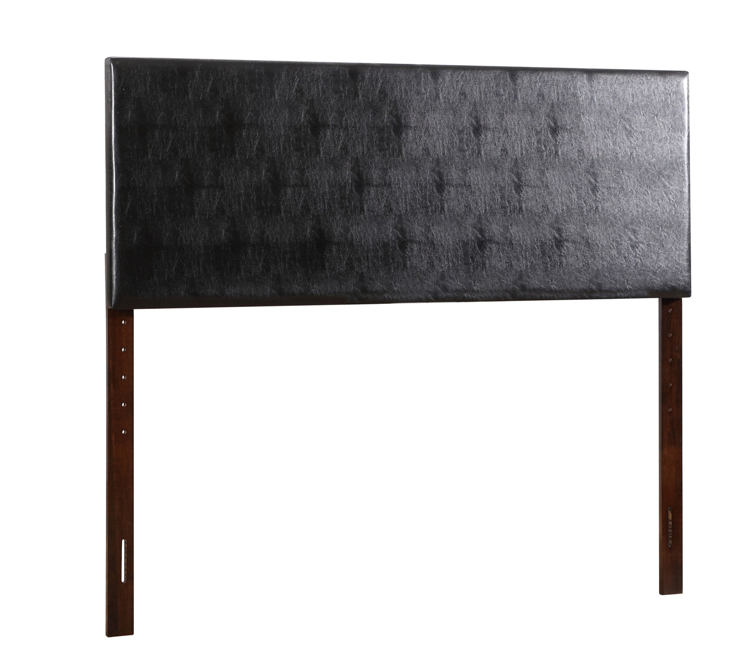 The Nova - Headboard is a rectangular, black faux leather piece with a subtle checkered pattern, supported by two dark wooden legs with adjustment holes, shown against a white background.