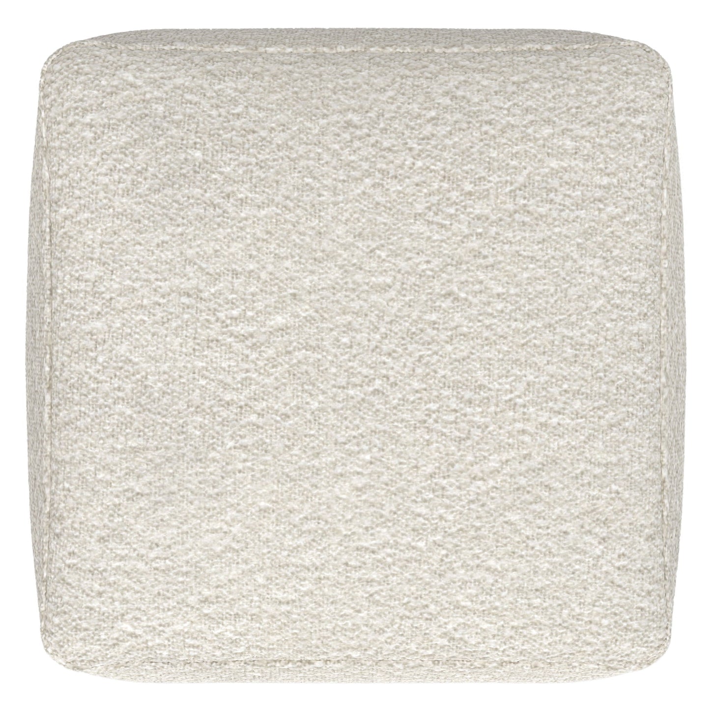 A top-down view of the Chantal Square Pouf in ivory, featuring a textured, soft woven fabric surface with rounded edges.
