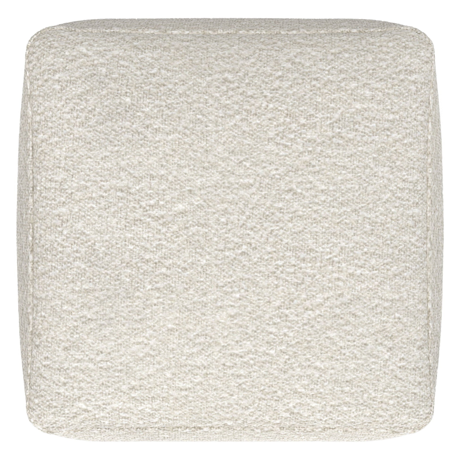 A top-down view of the Chantal Square Pouf in ivory, featuring a textured, soft woven fabric surface with rounded edges.