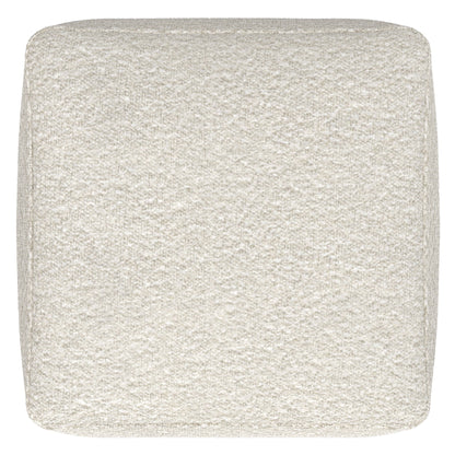 A top-down view of the Chantal Square Pouf in ivory, featuring a textured, soft woven fabric surface with rounded edges.