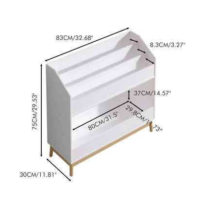Bookcase Organizer With Storage, 3 Tier Toddler Book Display Shelf For Playroom - White