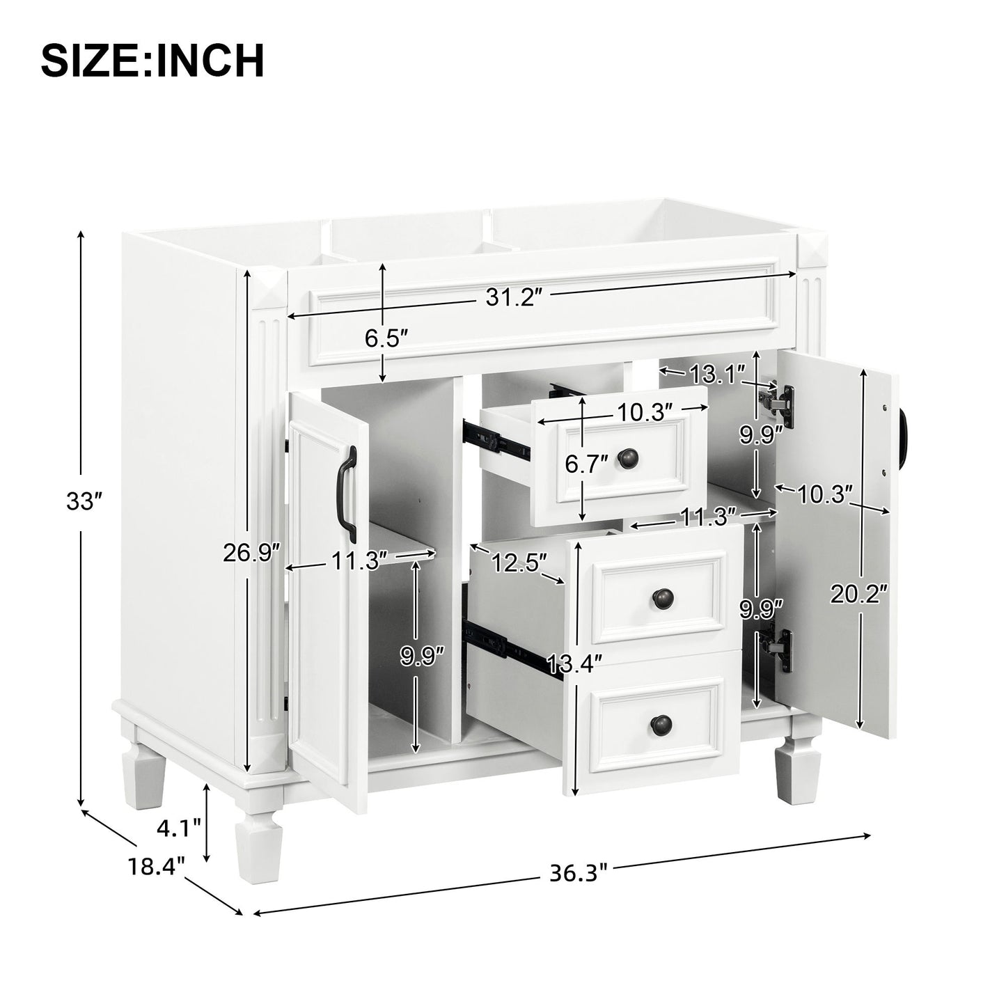 Bathroom Vanity Cabinet With 2 Soft Closing Doors And 2 Drawers
