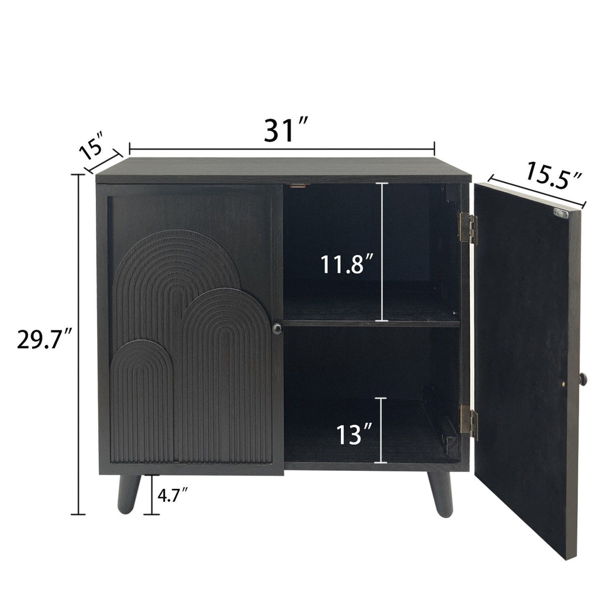 2 Door Accent Cabinet Storage Cabinet With Adjustable Shelf - Black