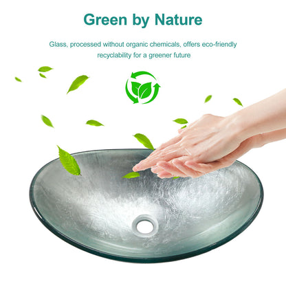 Tempered Glass Vessel Sink With Boat Shape Pop-Up Drain