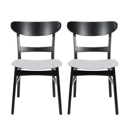 A set of two Mid Century Dining Chairs with cushioned light gray seats and black curved wooden backrests, placed side by side against a white background.
