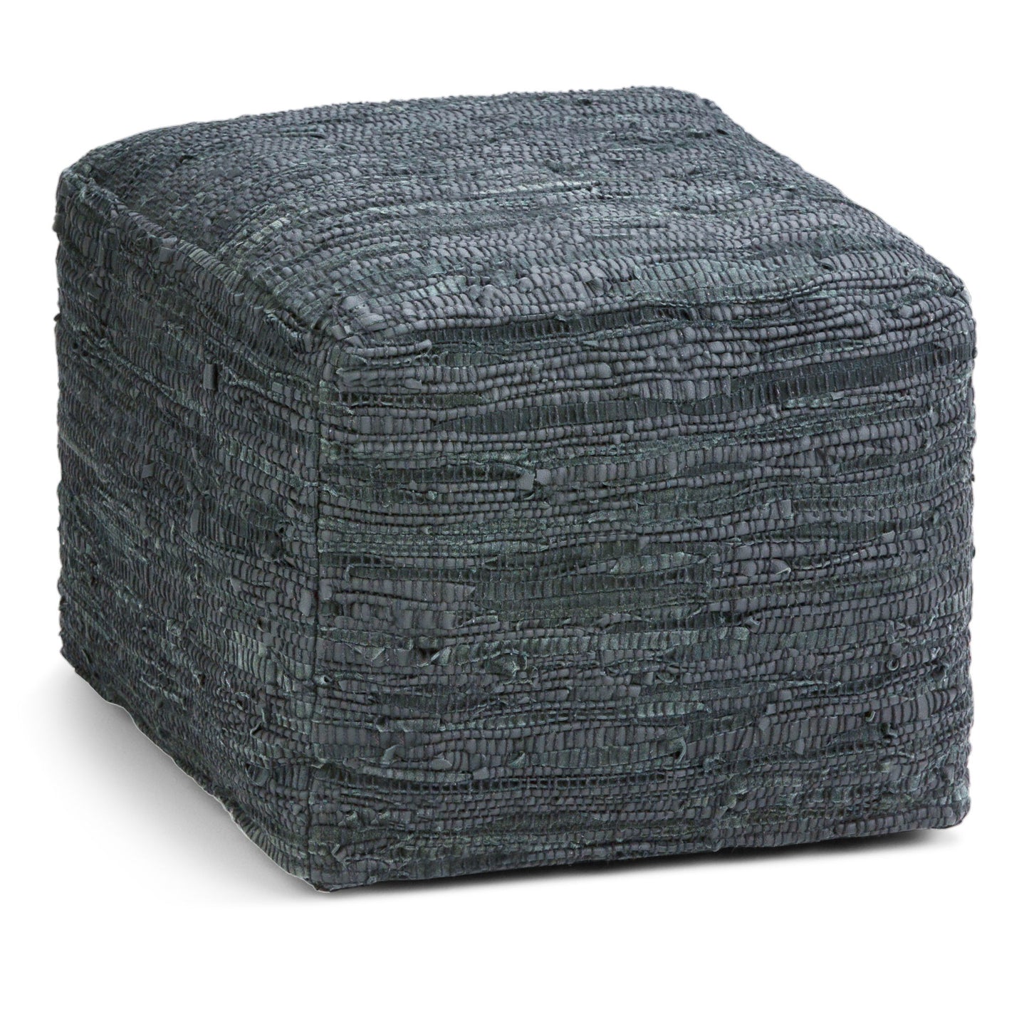 The Fredrik - Handcrafted Square Pouf is a dark gray, woven square ottoman with a textured fabric surface, shown on a white background.