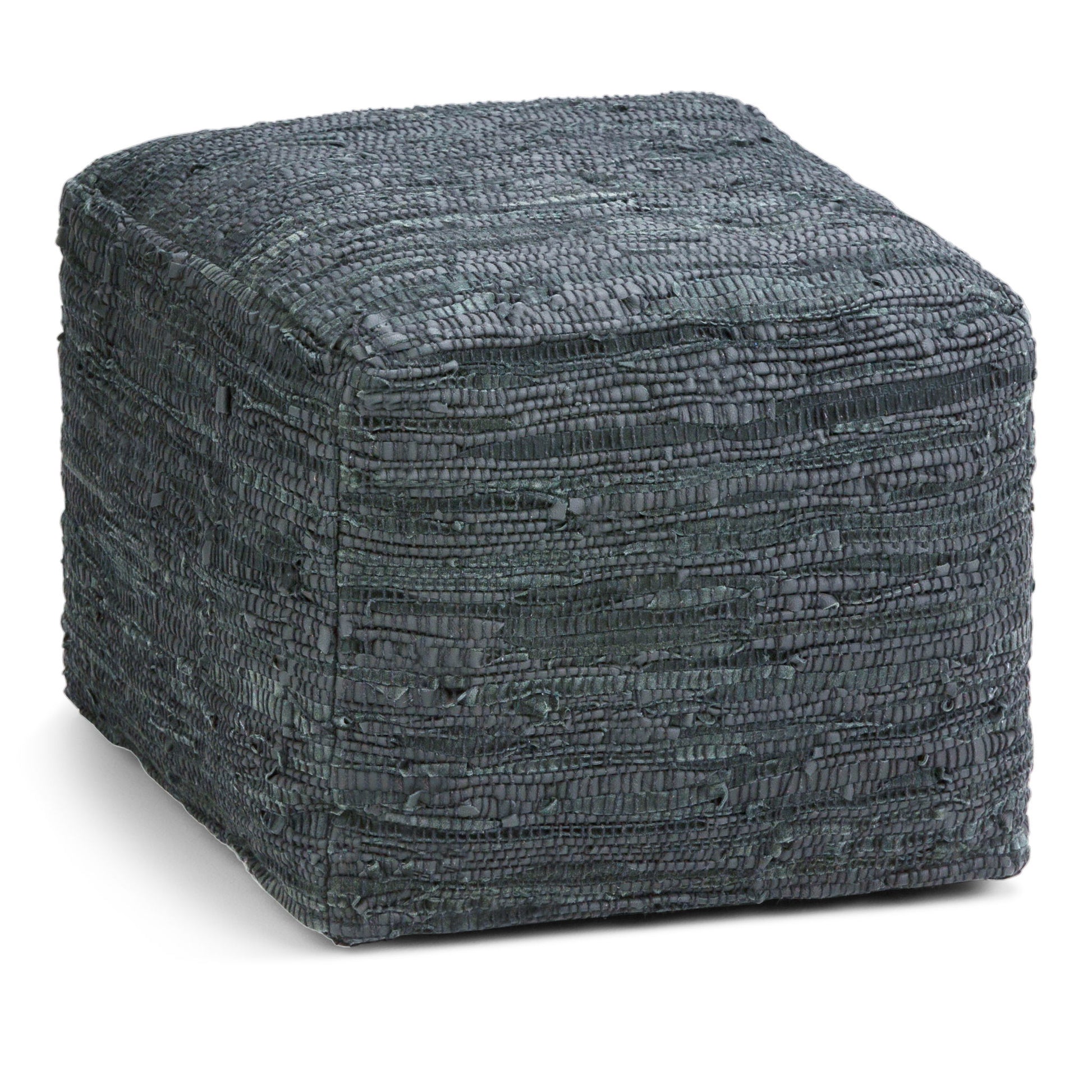 The Fredrik - Handcrafted Square Pouf is a dark gray, woven square ottoman with a textured fabric surface, shown on a white background.