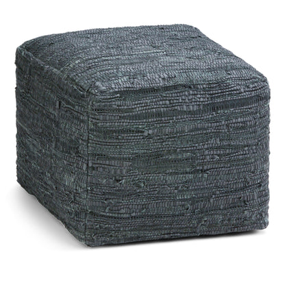 The Fredrik - Handcrafted Square Pouf is a dark gray, woven square ottoman with a textured fabric surface, shown on a white background.