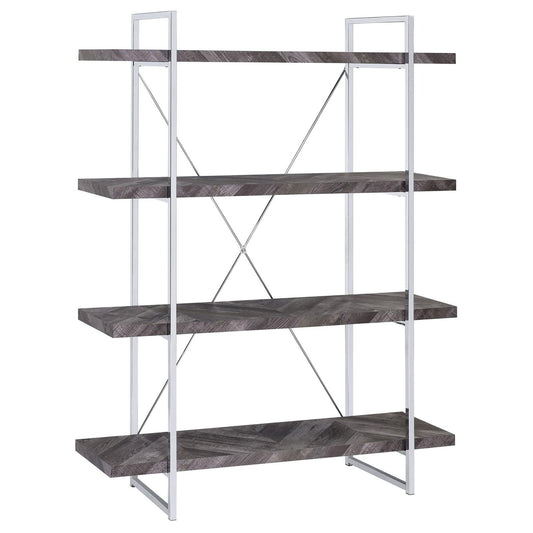 Herringbone - Bookcase With Full Length Shelf - Gray