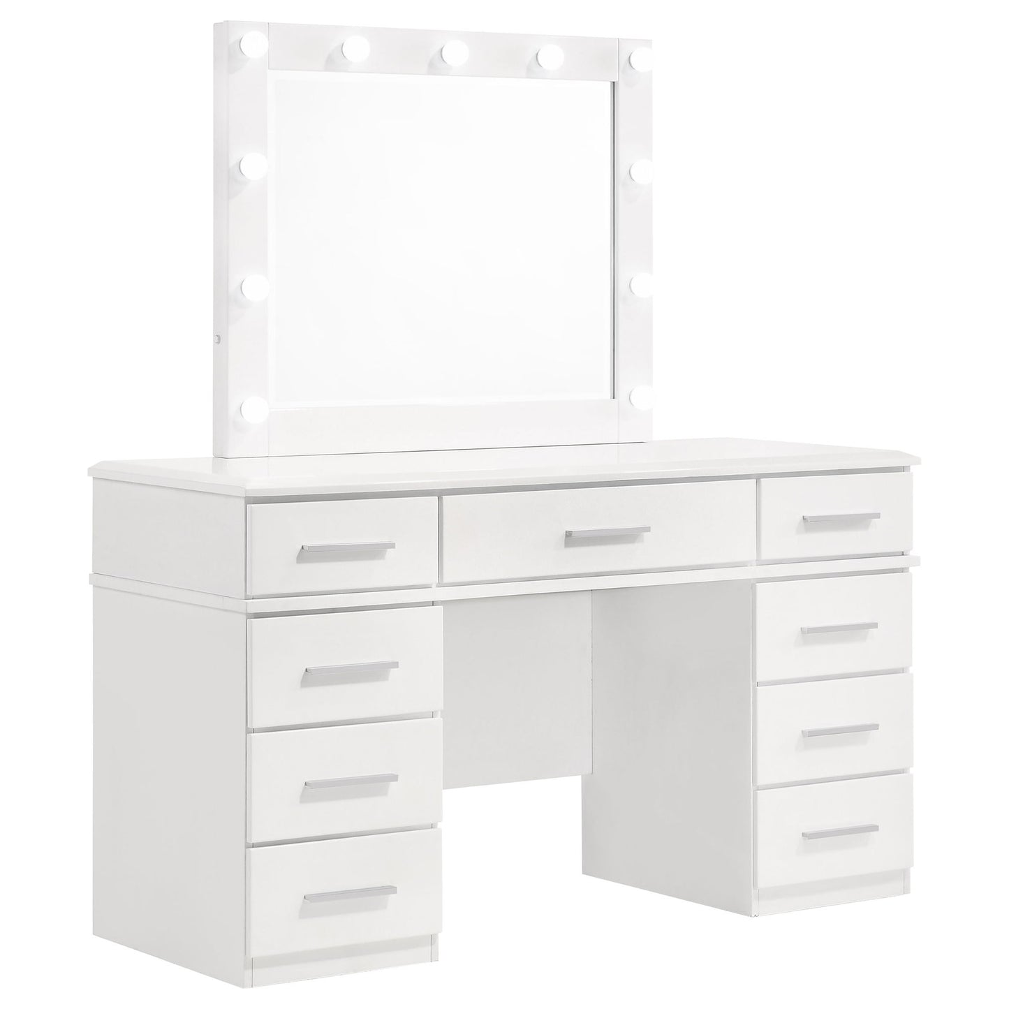 Sarah - 9 Drawer Vanity Desk With Mirror Set - White
