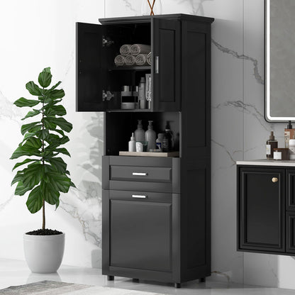 Tall Bathroom Cabinet With Tilt-Out Laundry Basket And Upper Storage
