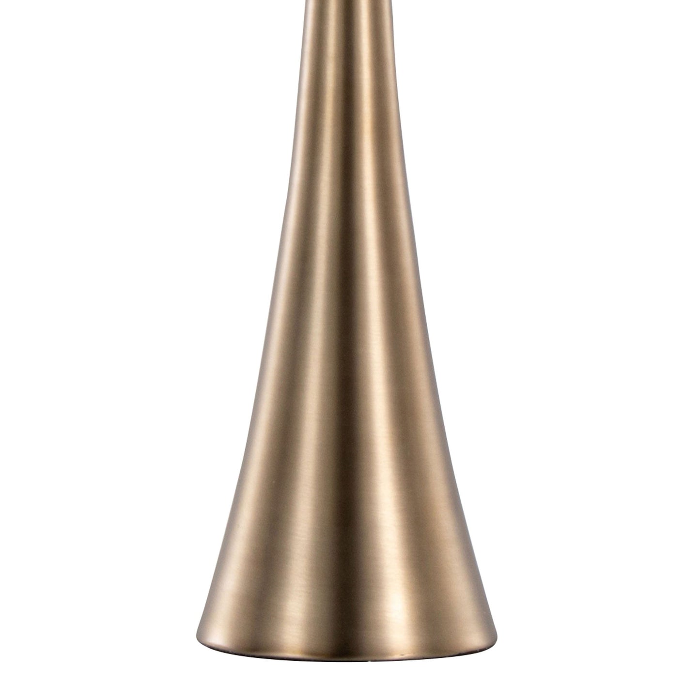 A close-up of the Diana Contemporary Table Lamp (Set of 2), featuring a sleek, flared cone shape and brushed brass finish, displayed against a white background.
