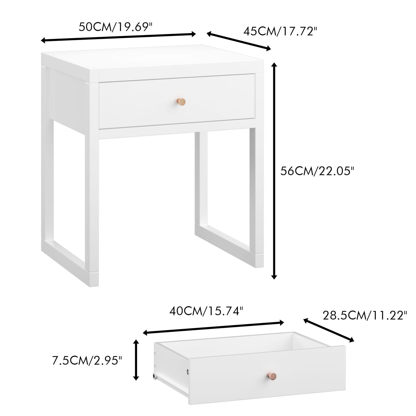 Nightstand With Drawer, Minimalist Bedside Table, Compact End Table For Bedroom - White