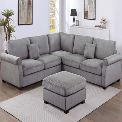 Modern Sectional Set With Corner Wedge, Loveseat, Ottoman & 2 Pillows