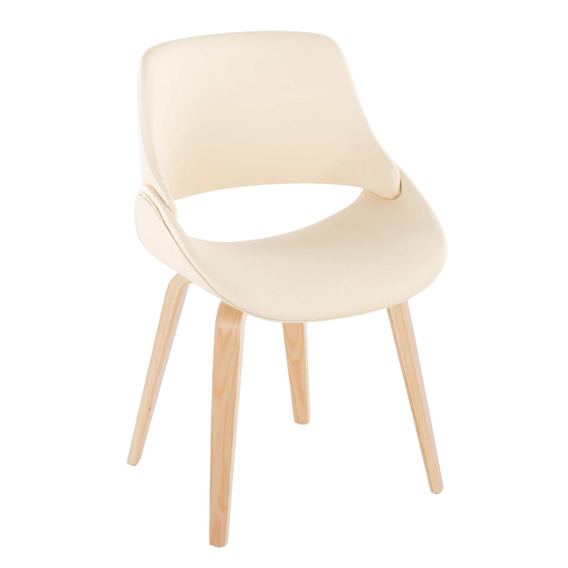 Fabrico - Mid-Century Modern Style Dining Chair (Set of 2) features a curved, cream cushioned seat and backrest with four light wooden legs, shown on a white background.