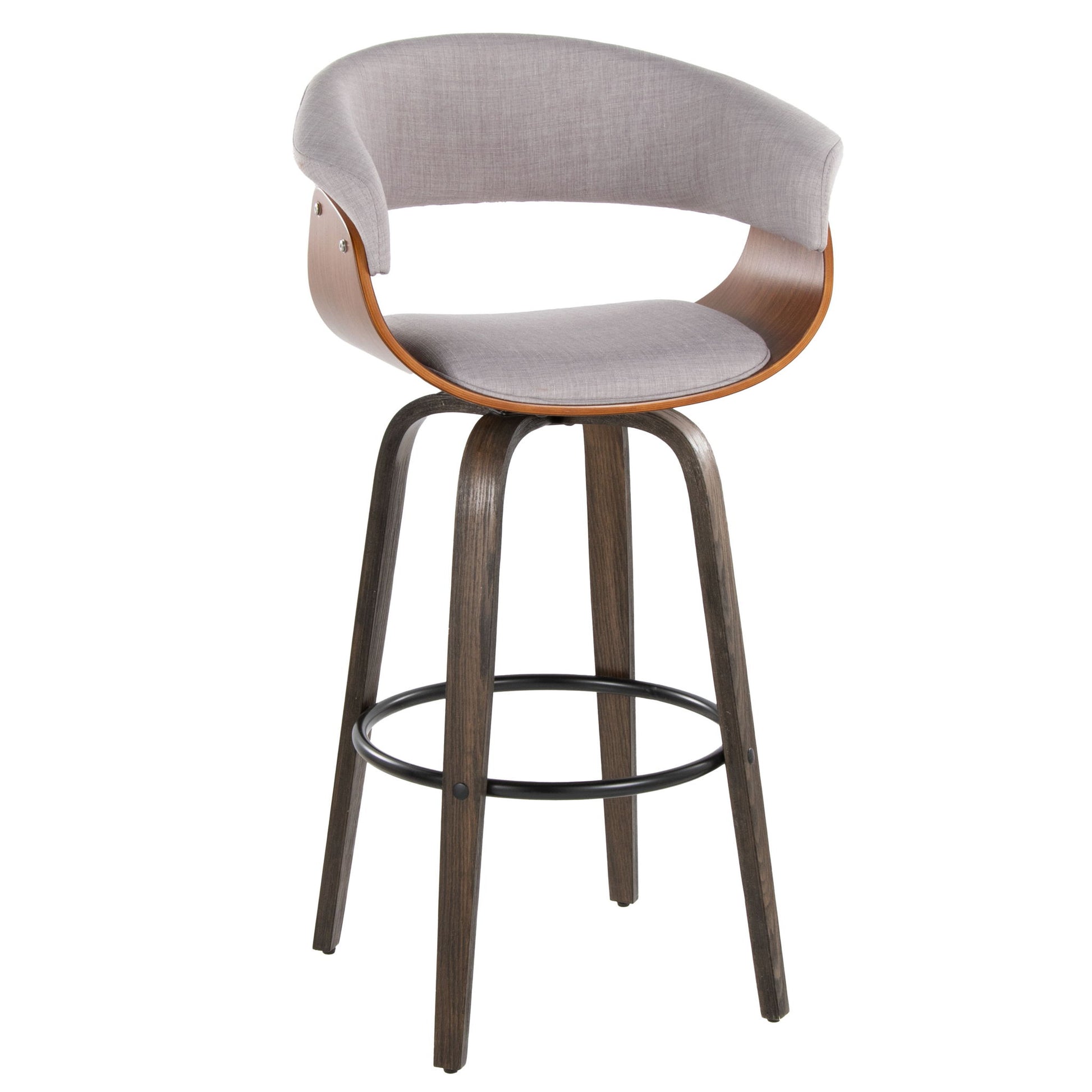 A set of 2 Vintage Mod mid-century modern barstools with swivel, round footrest, and fixed height.