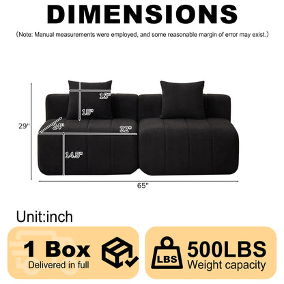 Modular Sectional Sofa With 2 Pillows, Symmetrical Design