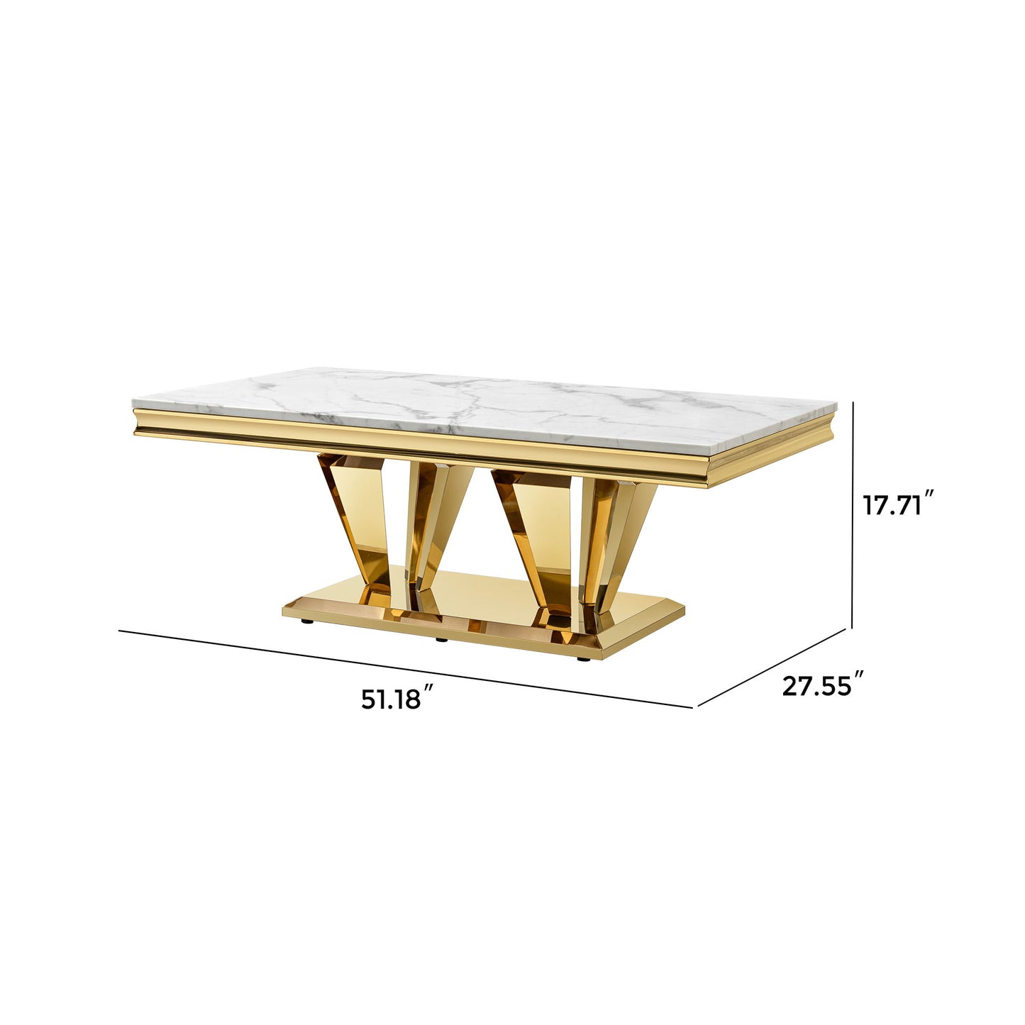 Modern Rectangular Coffee Table With Marble Pattern Top, Stainless Steel Base - Gold